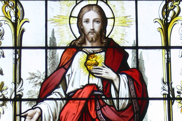 Stained-glass window with the Sacred Heart of Jesus