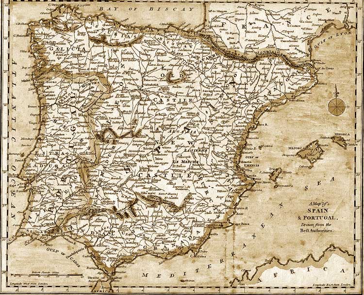 18th century map of the Iberian peninsula